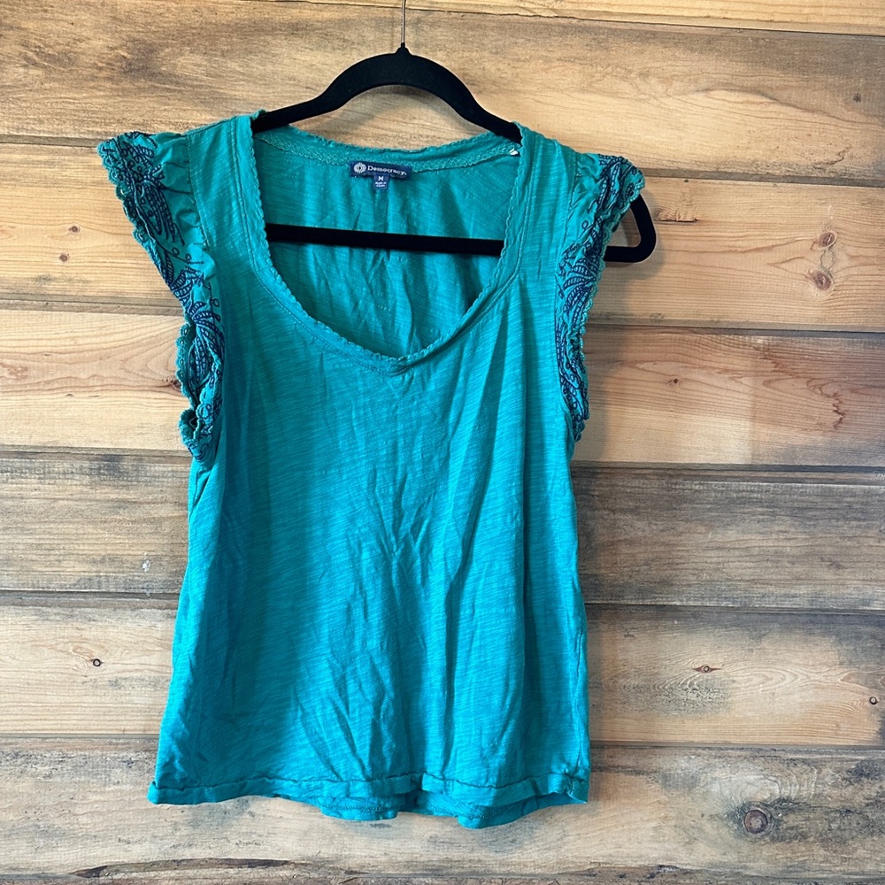 Democracy Turquoise Ruffle Sleeve Blouse